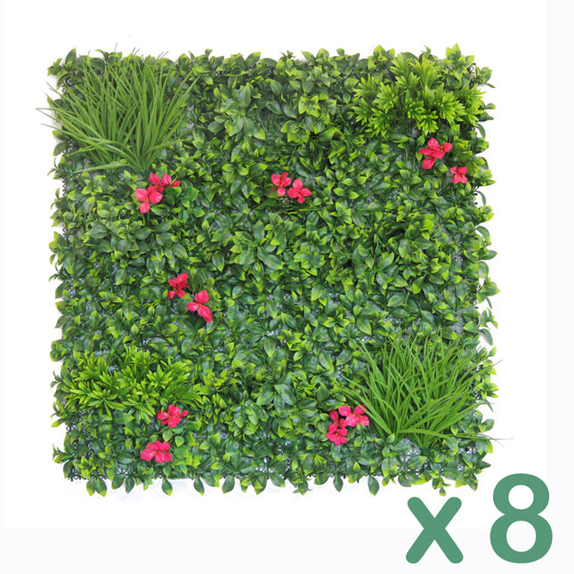 8 Panels of Artificial Flower Rush Hedges 100x100cm