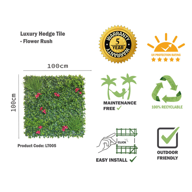 8 Panels of Artificial Flower Rush Hedges 100x100cm