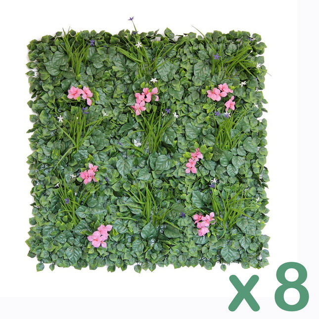 8 Panels of Artificial Pink Flower Hedges 100x100cm