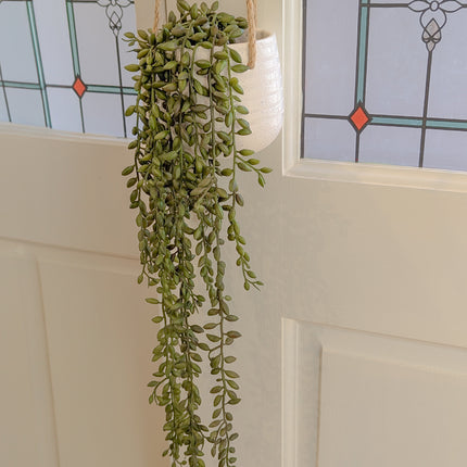 Artificial Hanging String of Pearls Plant with white Ceramic Pot 50cm