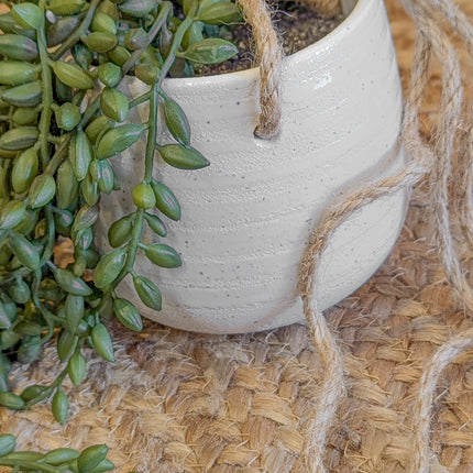 Artificial Hanging String of Pearls Plant with white Ceramic Pot 50cm