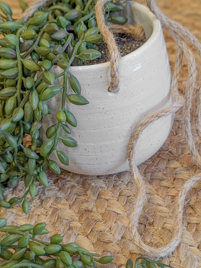 Artificial Hanging String of Pearls Plant with white Ceramic Pot 50cm