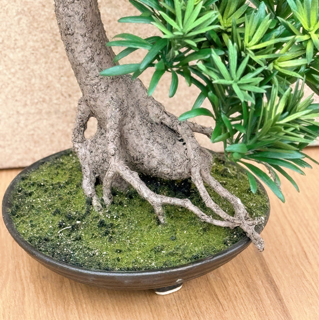 Artificial Plant Buddhist Pine Bonsai - Slanting Exposed Root Fusion (Shakan-Neagari) 60cm