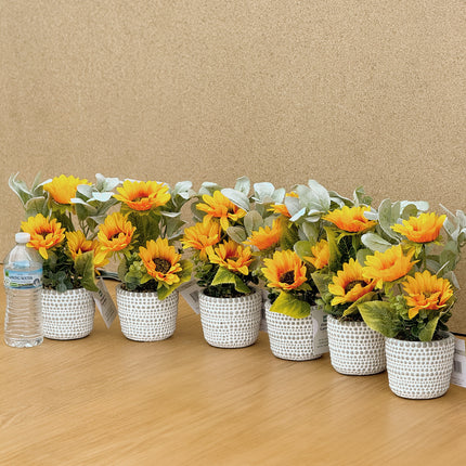 6 pots of Artificial Sunflowers Plants with textured white pots 28cm