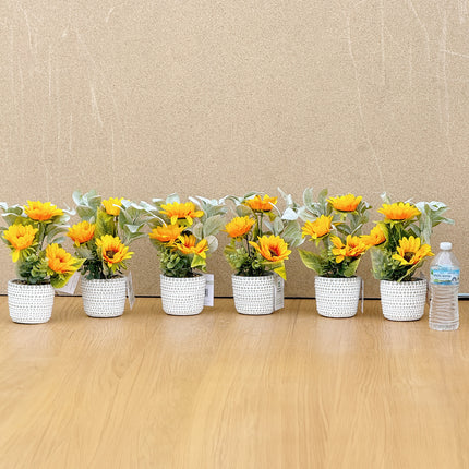 6 pots of Artificial Sunflowers Plants with textured white pots 28cm