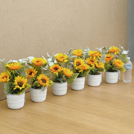 6 pots of Artificial Sunflowers Plants with textured white pots 28cm