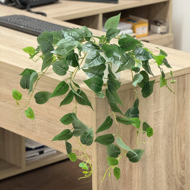 Artificial Solid Green Devil's Ivy (Pothos) Plant in white pot