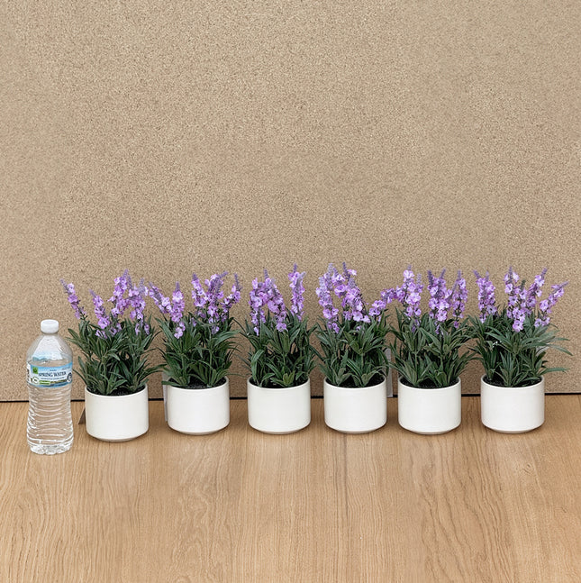 6 pots of Artificial Lavender Purple Plant in white pot 25cm