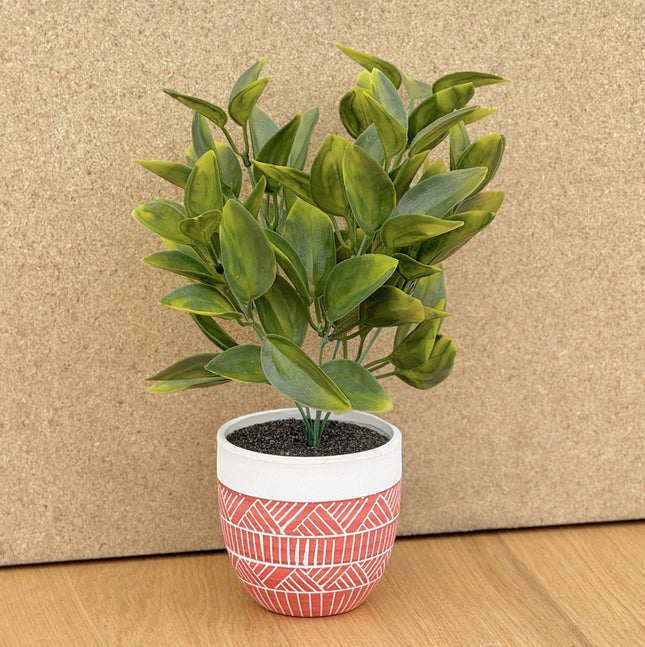 Artificial Photinia Plant in Red Ceramic Pot