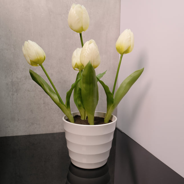 Artificial White Tulip Flowers Plant in White Pot 48cm