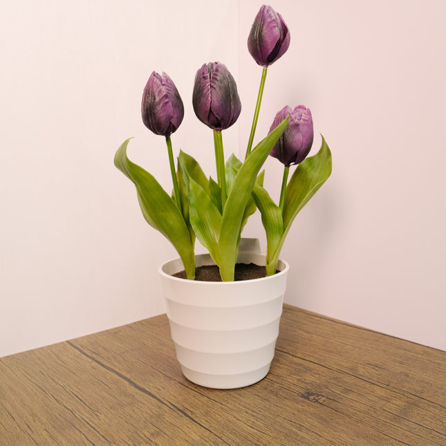 Artificial Purple Tulip Flowers Plant in White Pot 48cm